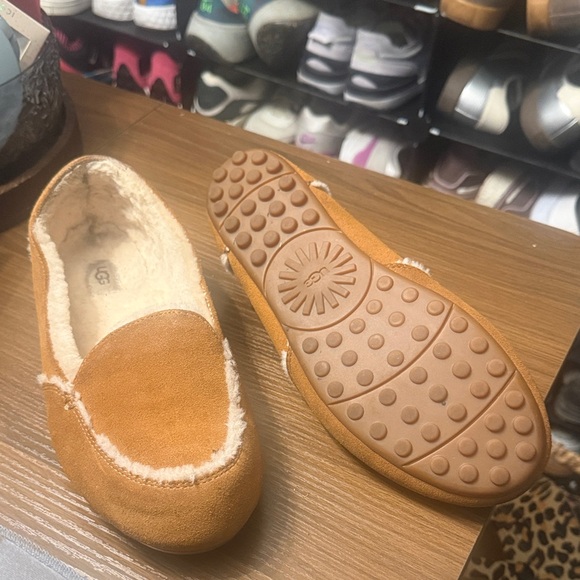UGG Chestnut Suede Shearling Slip-On Moccasins - Picture 2 of 2